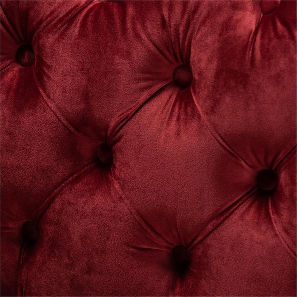 Avara Velvet Button Tufted Bench Ottoman Red - Baxton Studio: Gold Legs, Plywood Frame, Luxurious Bedroom Furniture