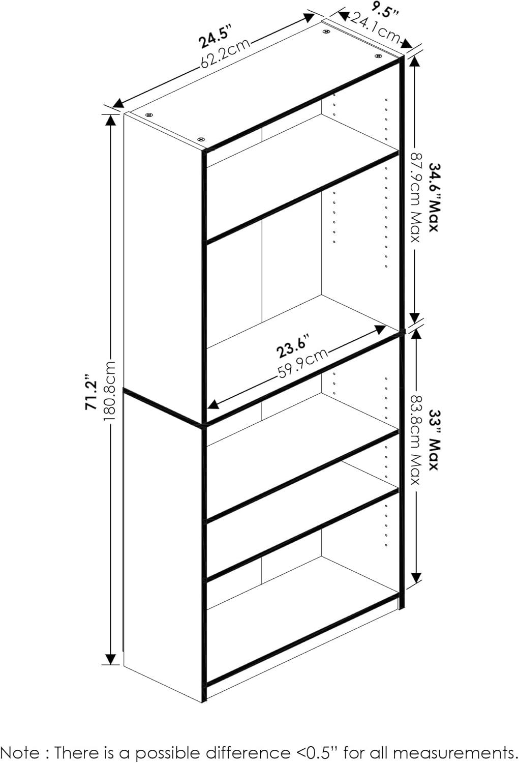 Furinno JAYA Simply Home 5-Shelf Bookcase, Black