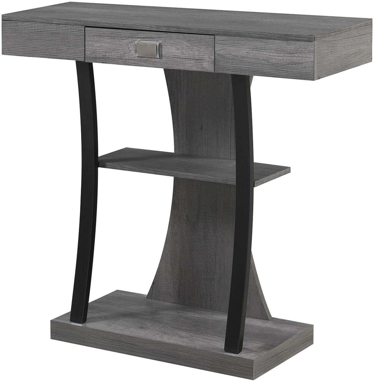 Newport Charcoal Gray 3-Tier Console Table with Storage Drawer