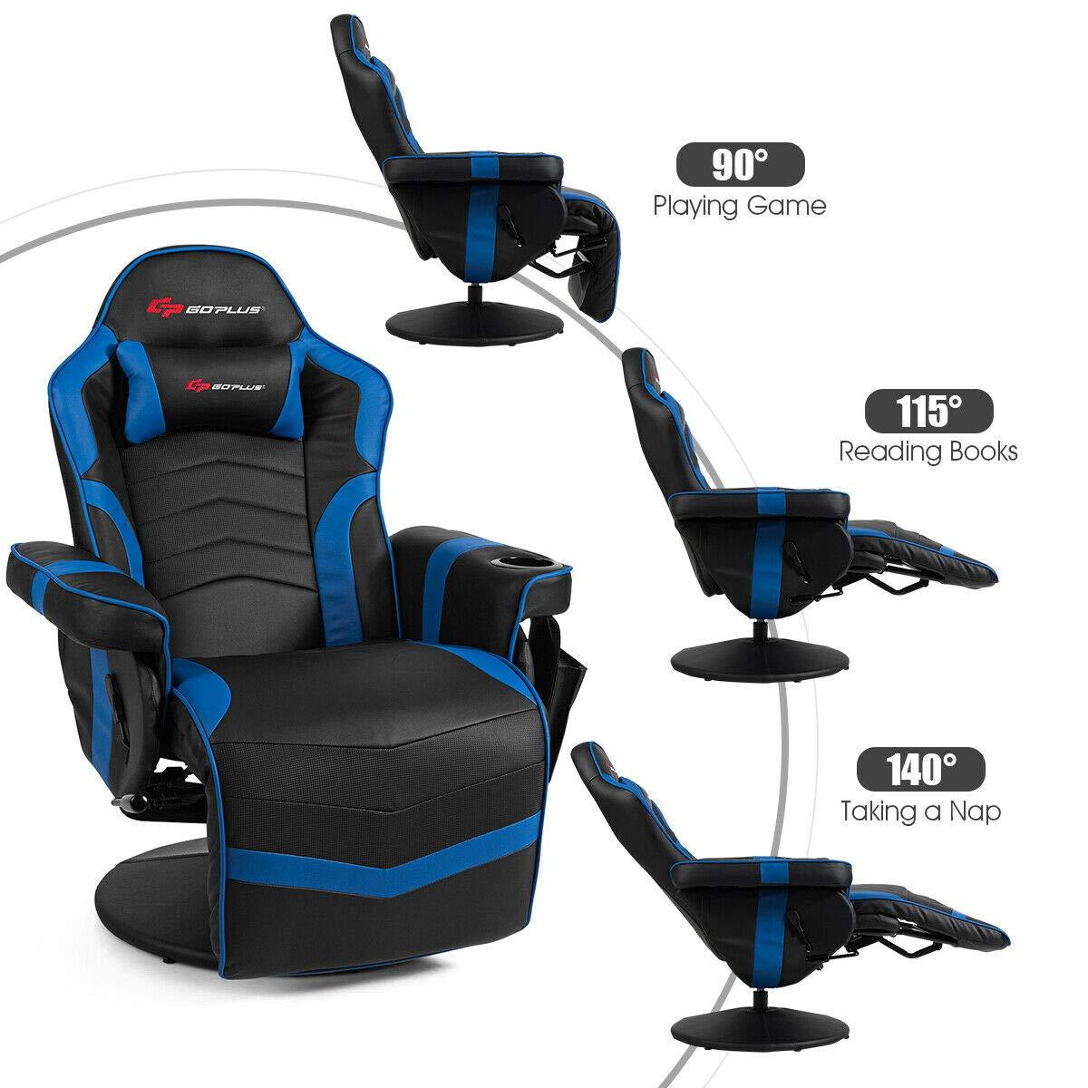 Costway Massage Gaming Recliner Reclining Racing Chair Swivel Blue