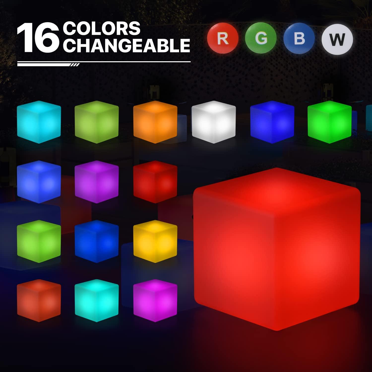 Rechargeable LED Cube Chair, 16 Colors Remote Conctrol Glow Furniture Stool Table with 4 Lighting Modes, LED Fun Seat Furniture Night Light for Home Outdoor Pool Bar Party Deco ﻿ (16 inch)
