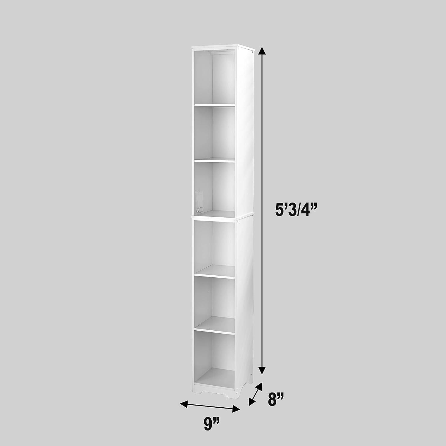 White Slim Wooden Storage Tower with 6 Cubes