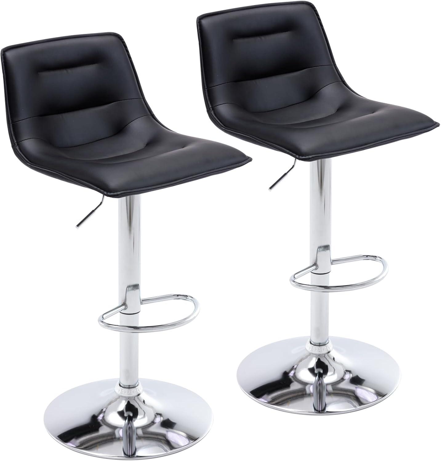 Black Adjustable Swivel Saddle Style Metal Bar Stools, Set of 2