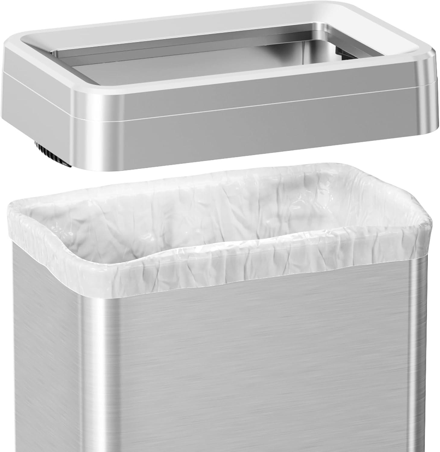 Itouchless Dual-deodorizer Open Top Trash Can With Wheels Rectangular Shape, Commercial Grade Stainless Steel, Silver