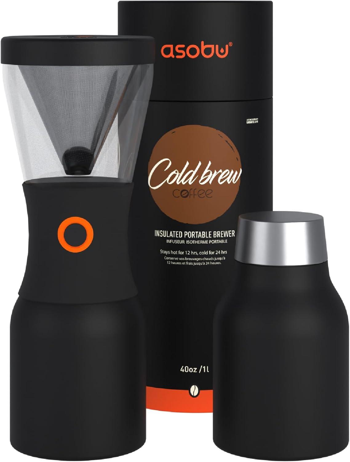 Black Stainless Steel 40oz Portable Cold Brew Coffee Maker