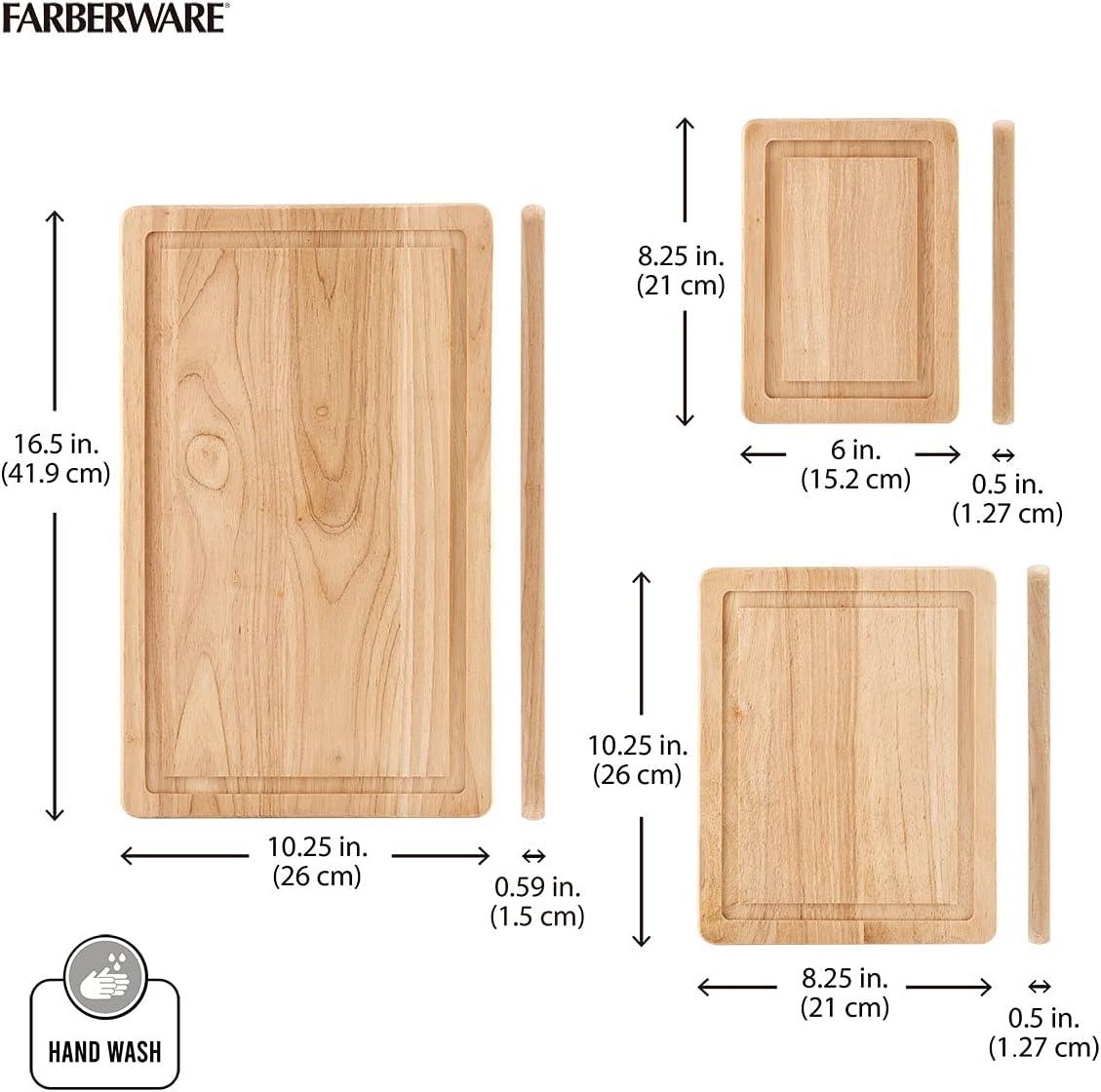 Farberware Rubberwood 3-Piece Cutting Board Set with Juice Grooves