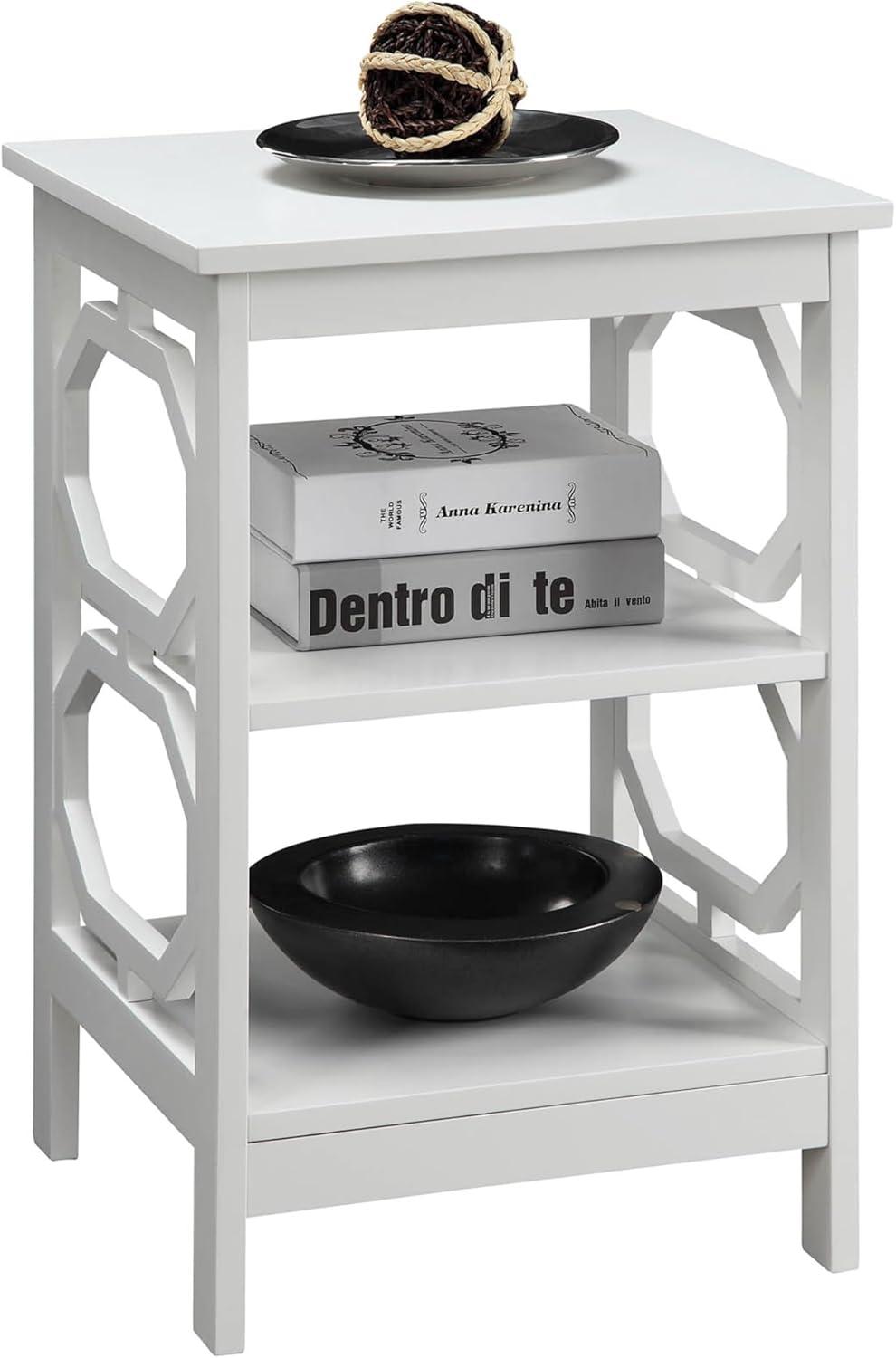 Omega Round White Wood End Table with Geometric Shelves