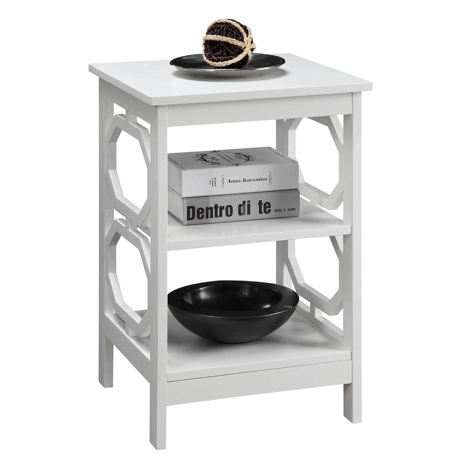 Omega Round White Wood End Table with Geometric Shelves