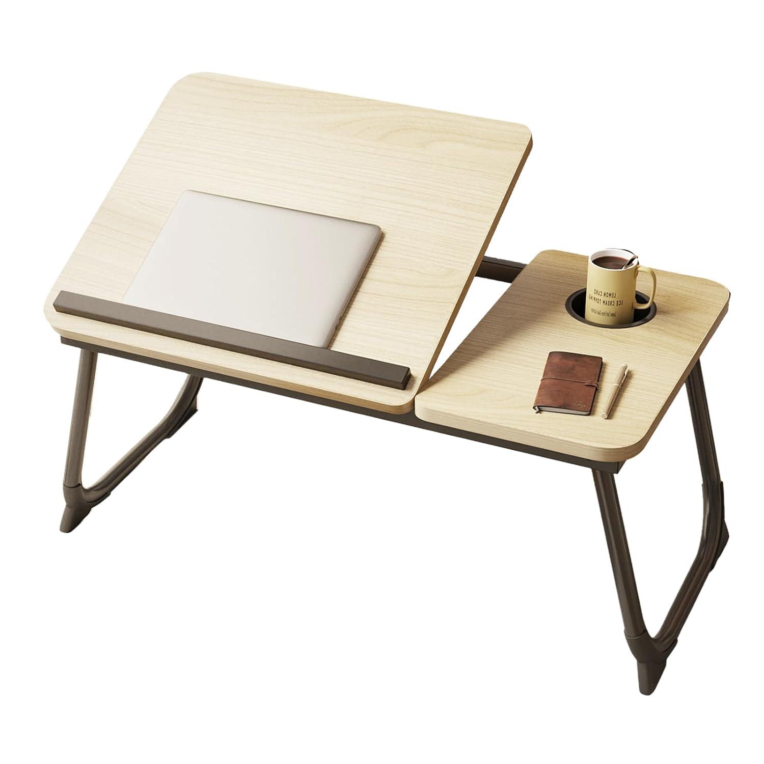 Bed Desk for Laptop, Foldable Laptop Table for Bed and Sofa, Bed Trays for Eating and Laptops with Cup Holder, 5 Levels of Adjustable Height