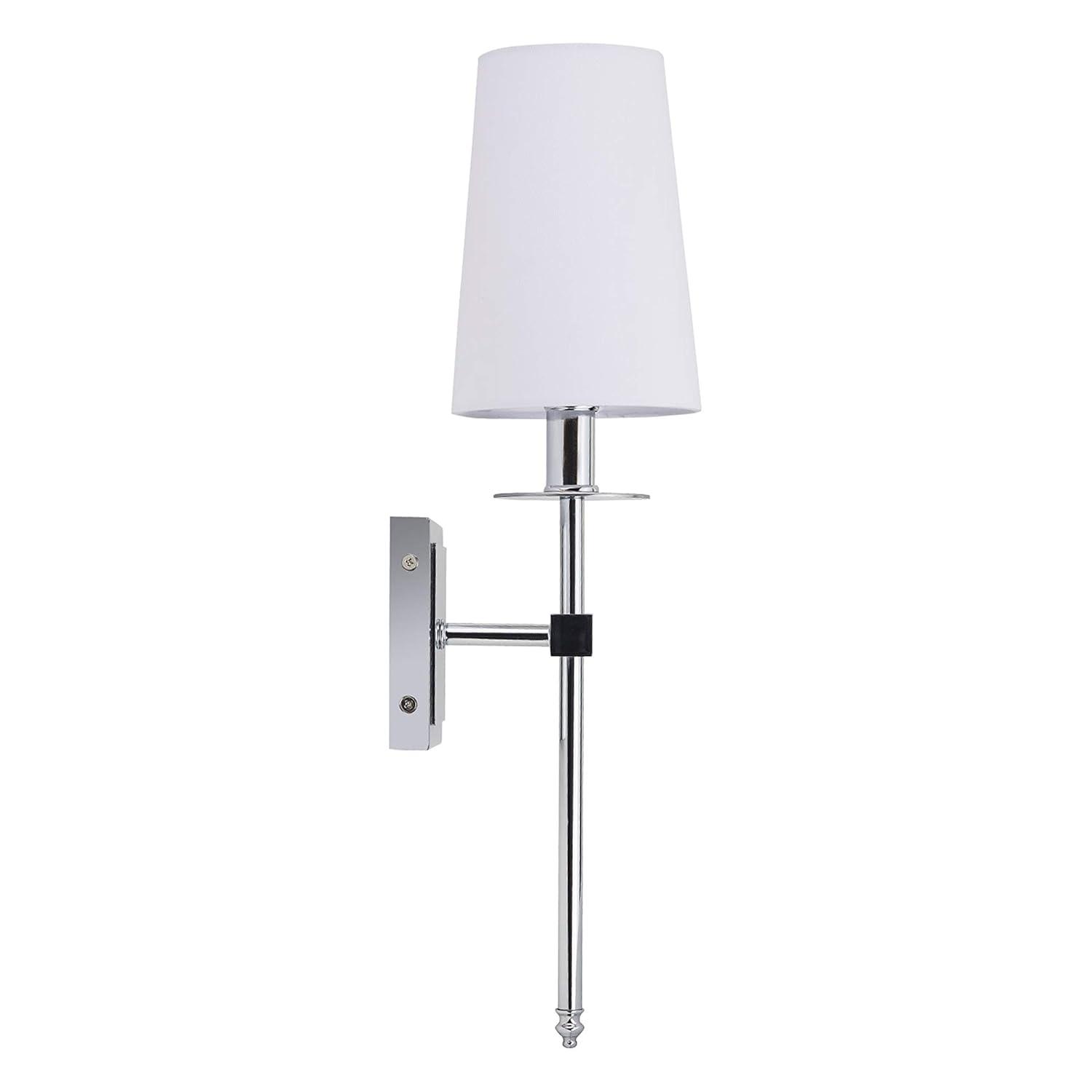 Linea di Liara Torcia Chrome Wall Sconce With White Fabric Shade - Modern Bathroom, Bedroom, and Hallway Light Fixture - Indoor Lighting, UL Listed