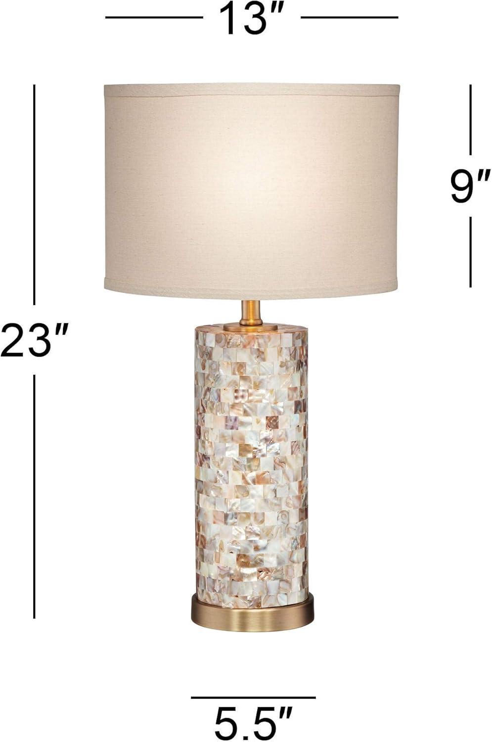 360 Lighting Margaret Coastal Accent Table Lamp 23" High Mother of Pearl Tile Cylinder Cream Linen Drum Shade for Bedroom Living Room Bedside Office