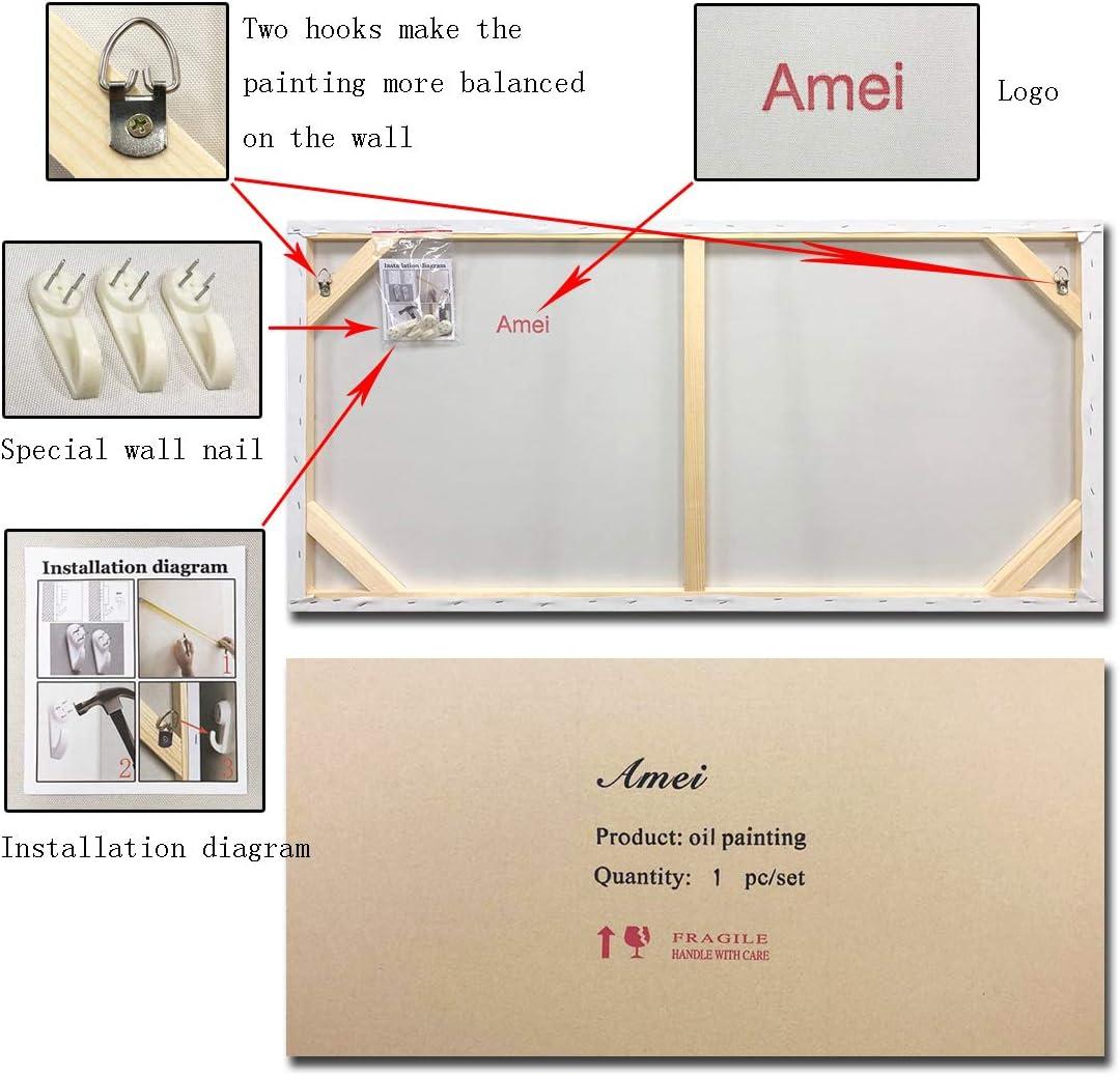 AMEI Art,24X48Inch Hand-Painted On Canvas Colorful White Background Abstract Oil Paintings Multi Color Wall Art Wood Inside Framed Ready to Hang