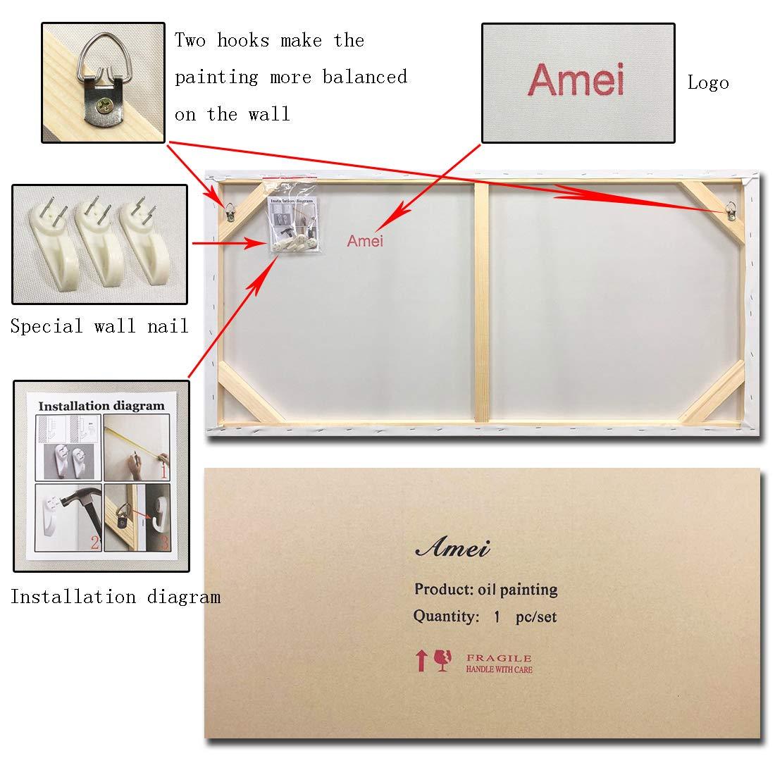 AMEI Art,24X48Inch Hand-Painted On Canvas Colorful White Background Abstract Oil Paintings Multi Color Wall Art Wood Inside Framed Ready to Hang