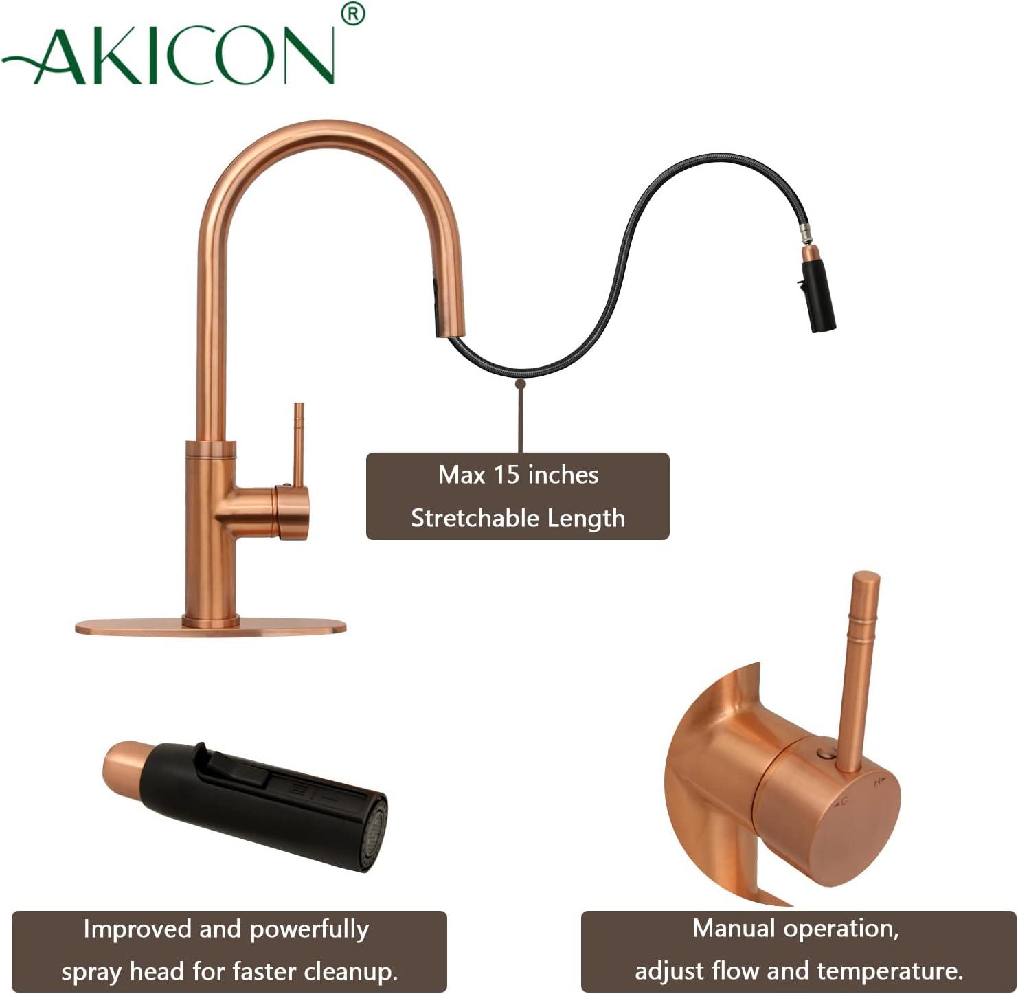 Copper Single Handle Pull Down Kitchen Faucet with Deck Plate