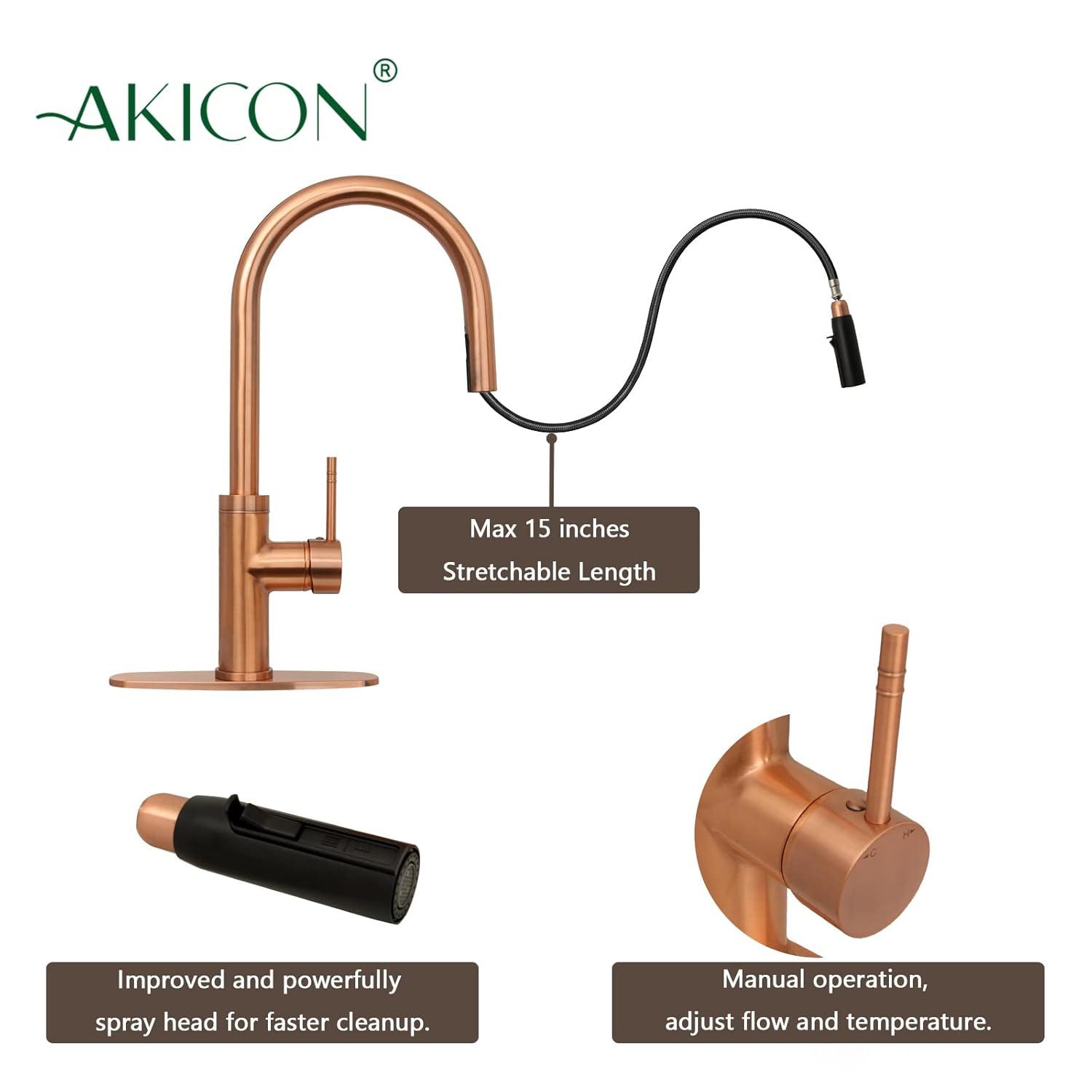 Single-Handle Pull Down Sprayer Kitchen Faucet with Deckplate in Copper