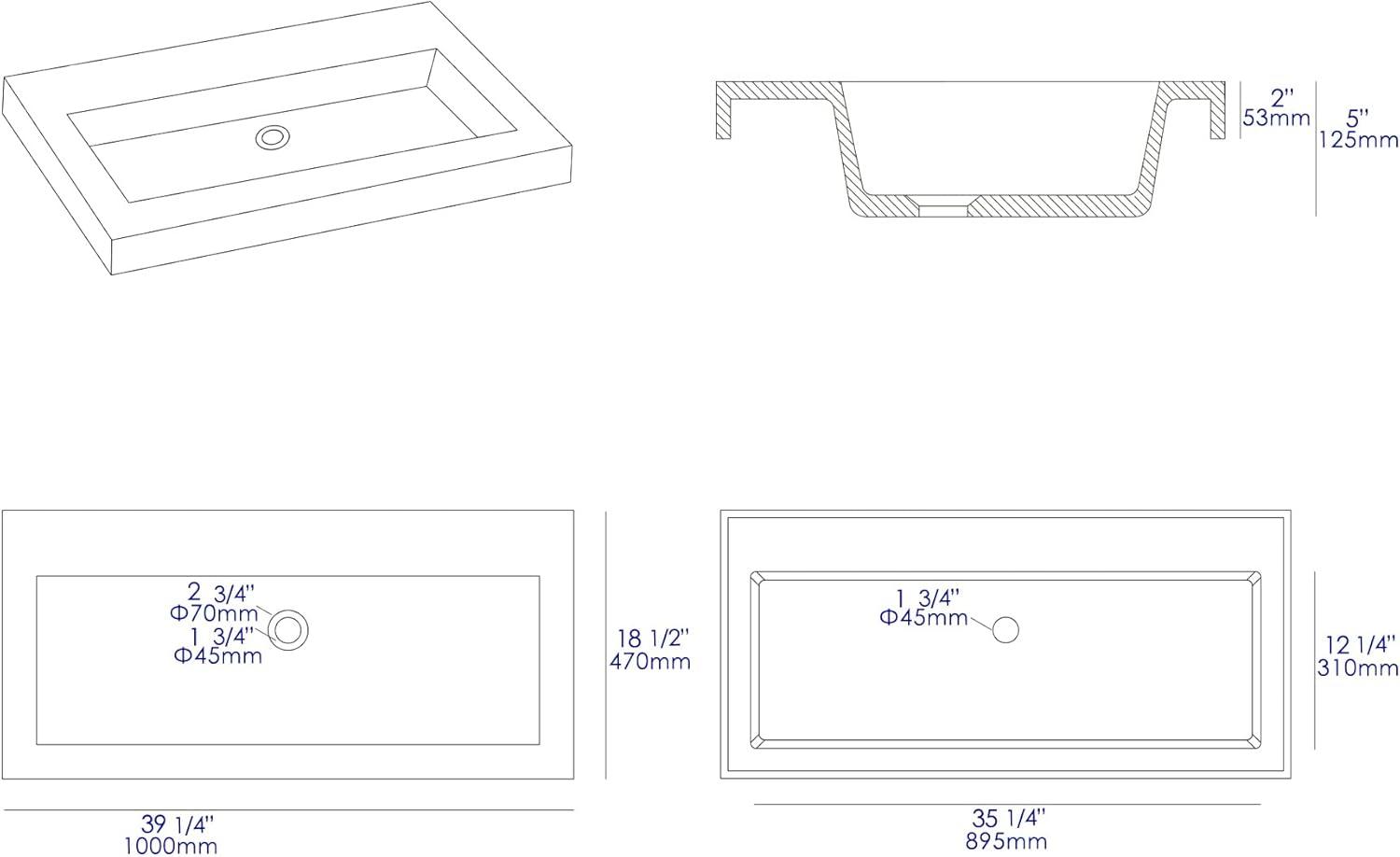 Alfi Brand 18.5'' Matte Gray Concrete Rectangular Bathroom Sink