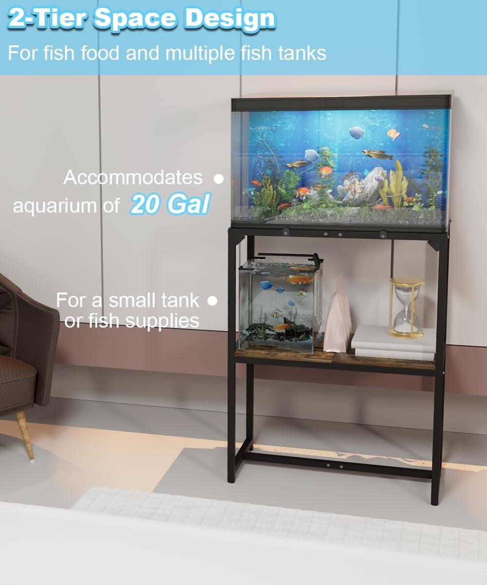 Tucker Murphy Pet™ 20 Gallon Fish Tank Stand, Upgraded Height Aquarium Stand Table With 2 Tiers Storage Shelf, Metal Reptile Breeder Turtle Terrarium Stand Rack, Black