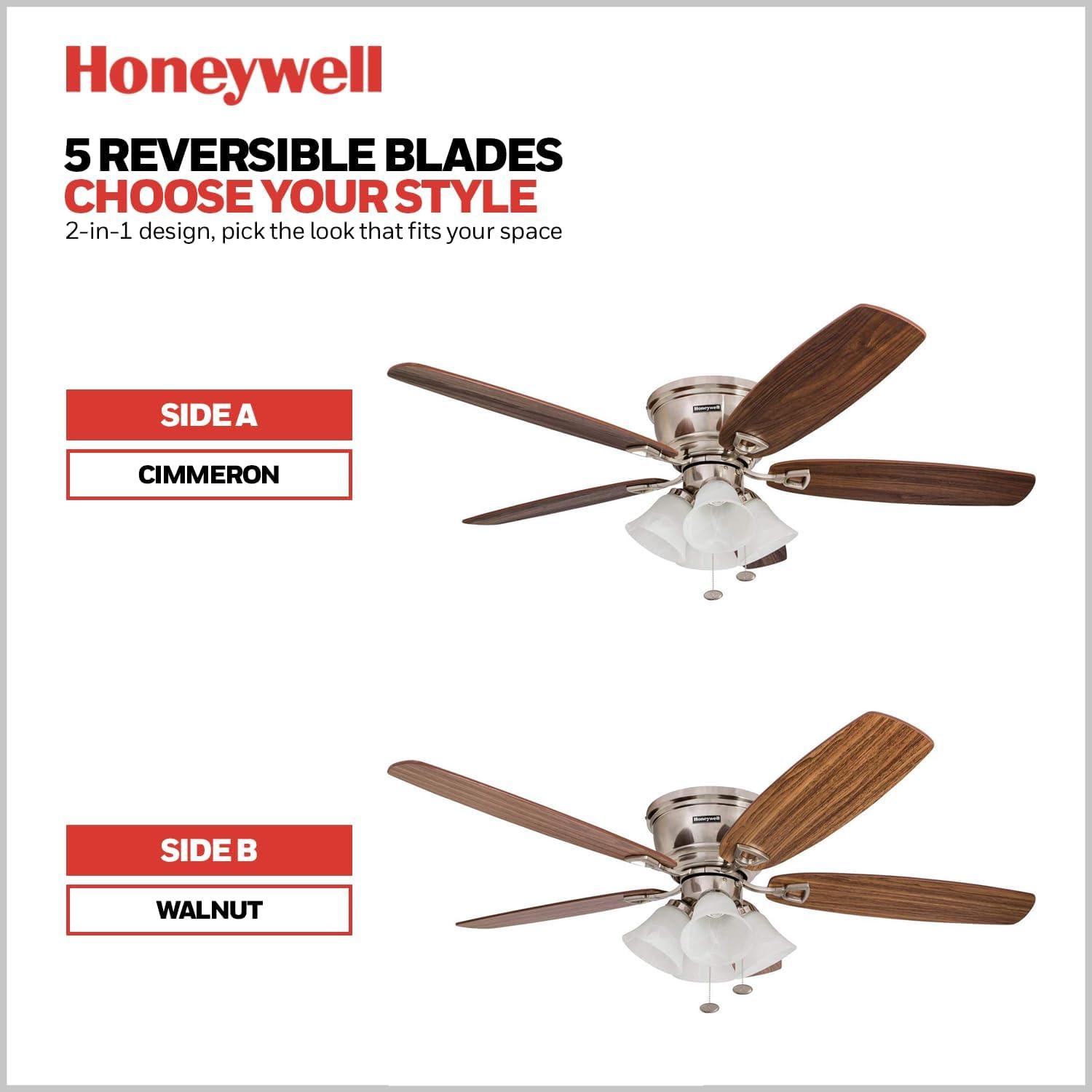 52" Honeywell Glen Alden Brushed Nickel Hugger Ceiling Fan with 4 Light