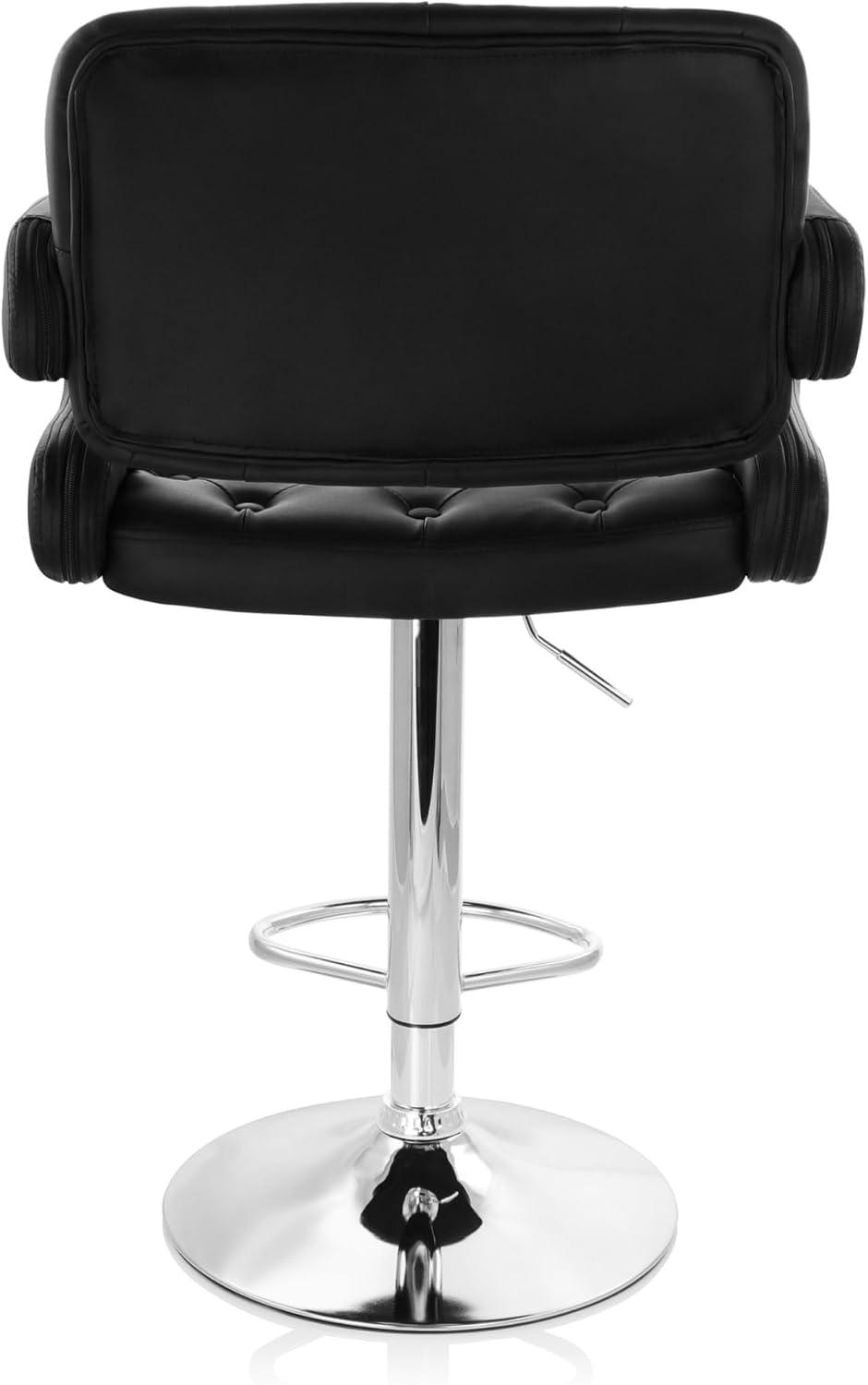 Elama Faux Leather Tufted Bar Stool in Black with Chrome Base and Adjustable Height