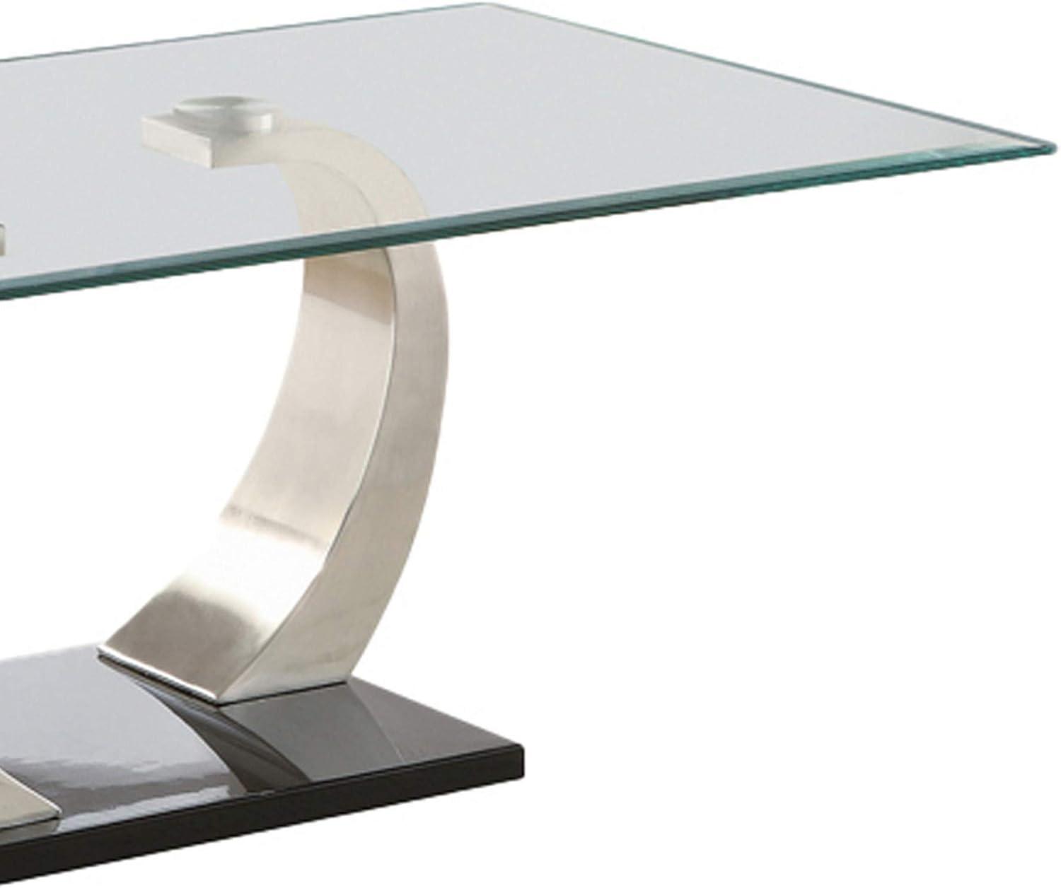 Benjara Floating Glass Top Coffee Table with Metal Support, Clear and Silver