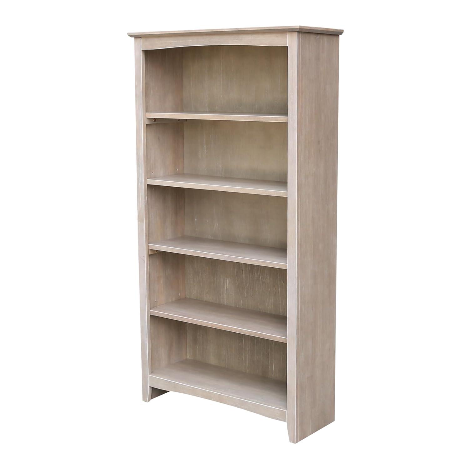 60" Shaker Bookcase Washed Gray/Taupe - International Concepts: Solid Wood, 4-Shelf Storage