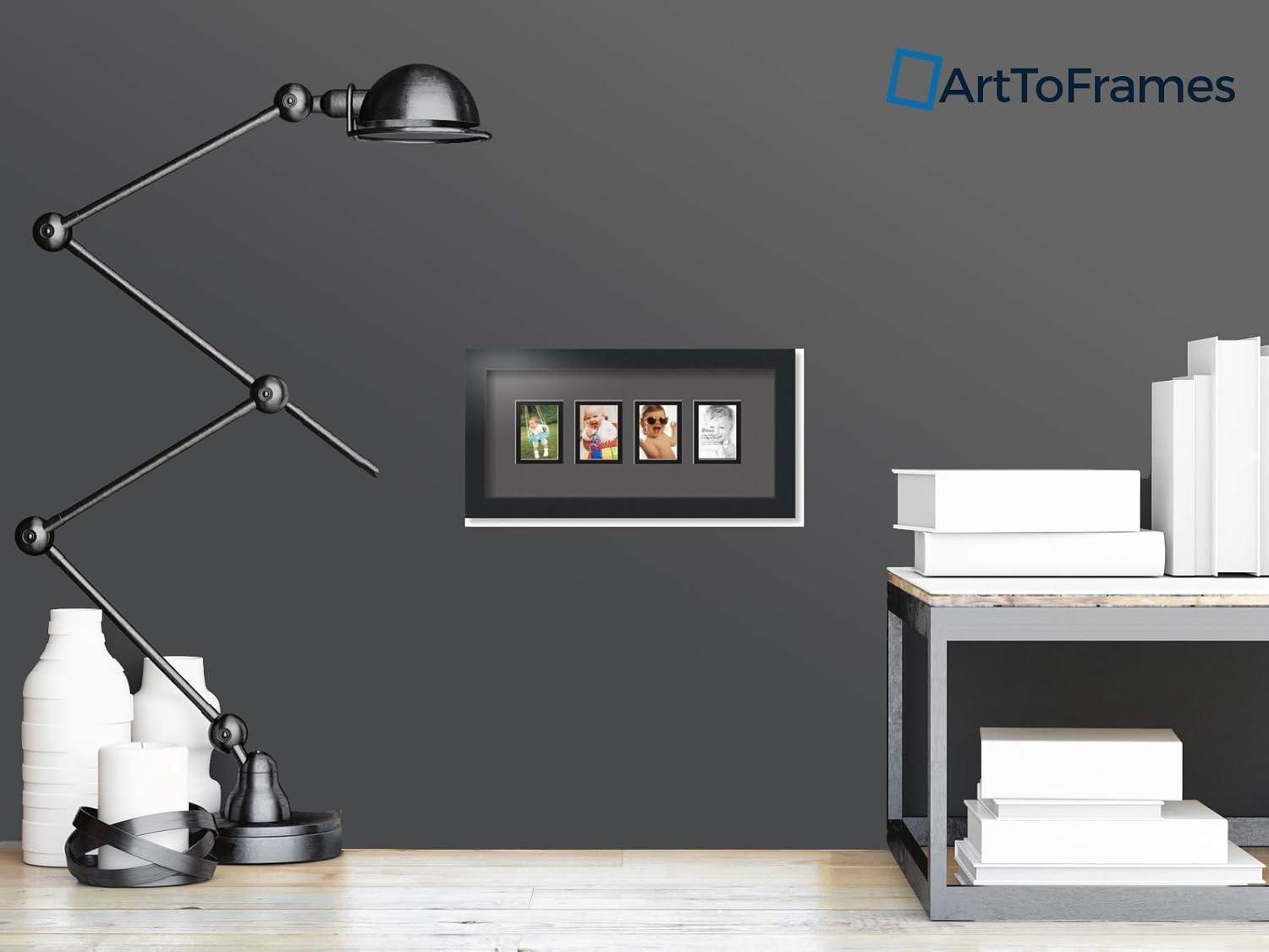ArtToFrames Collage Photo Picture Frame with 4 - 2.5x3.5 Openings, Framed in Black with TV Grey and Black Mats (CDM-3926-5)