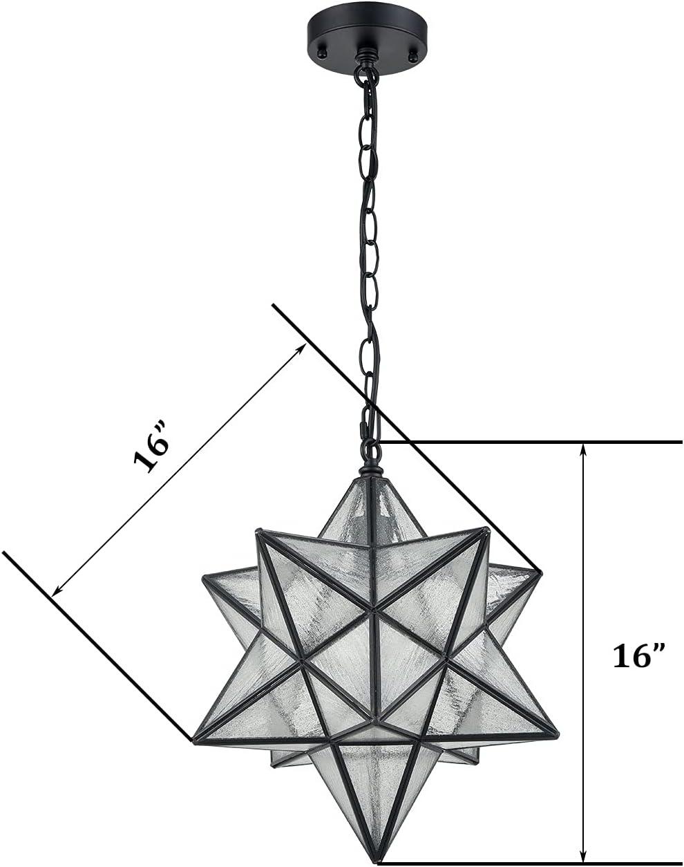 Claxy 16" Black Moravian Star Pendant Light with Seeded Glass Shade