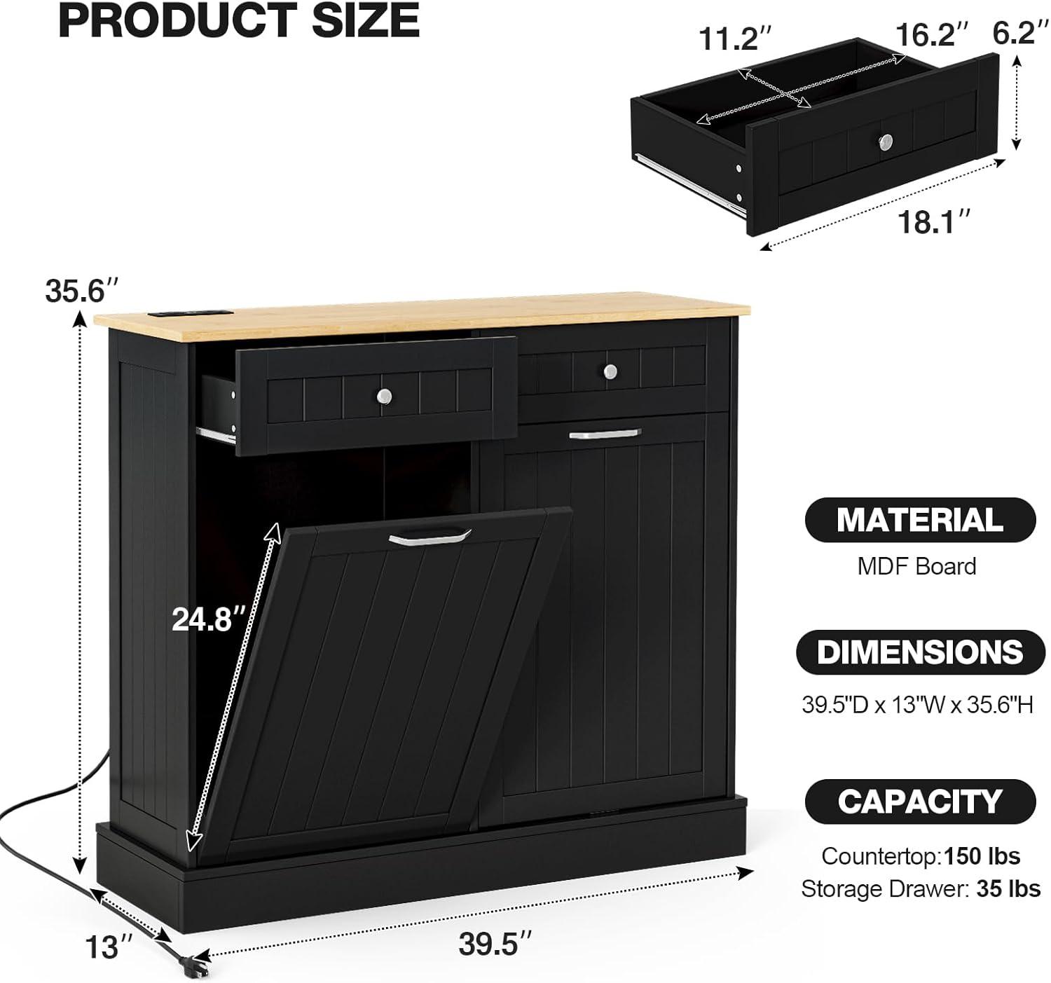 Betterhood Havant Double Tilt Out Trash Cabinet 20 Gallons Wooden Free Standing(Not include trash can)