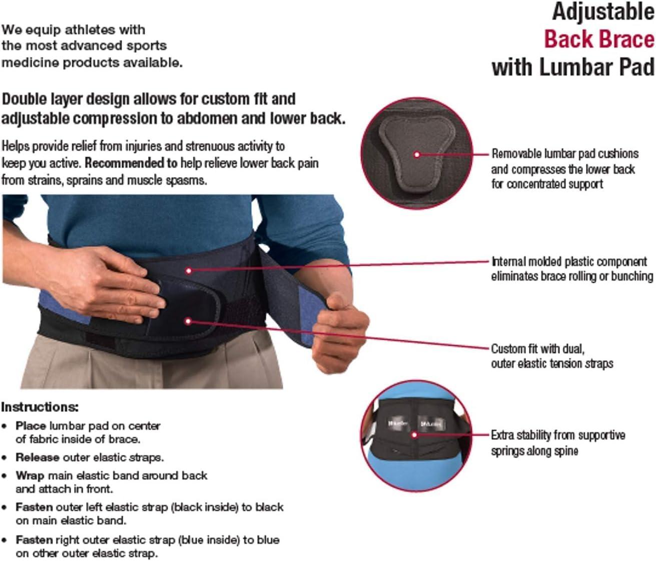 MUELLER Sports Medicine Adjustable Lumbar Back Brace with Removable Pad, Back Pain Relief Support for Men and Women, Ideal for Upper and Lower Back Pain, Sciatica, Scoliosis, Black