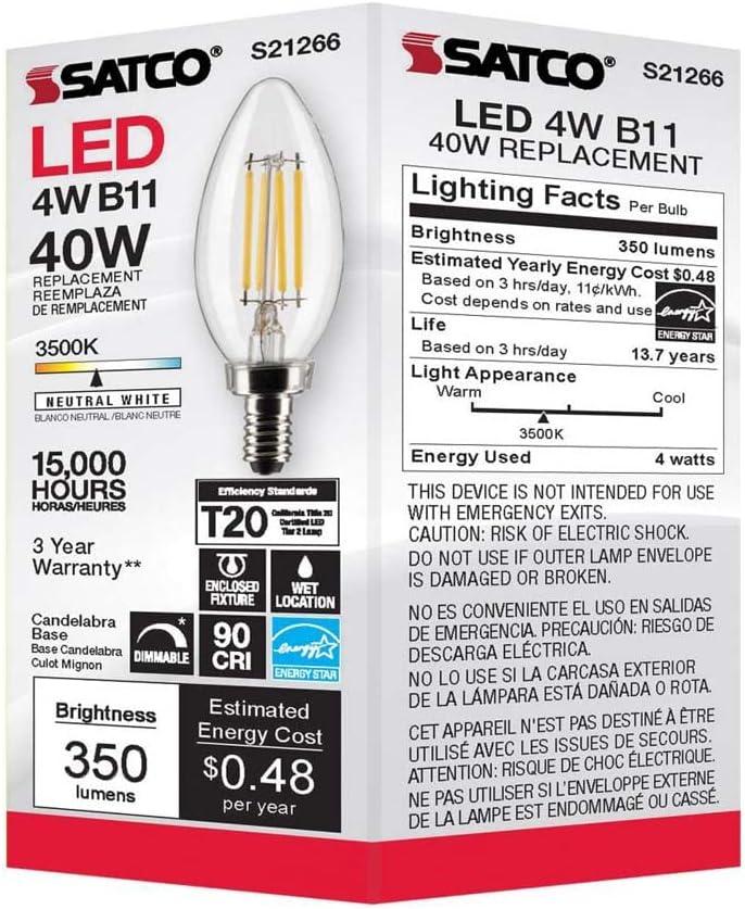 75 Watt Equivalent B11 E12/Candelabra Dimmable 3500K LED Bulb