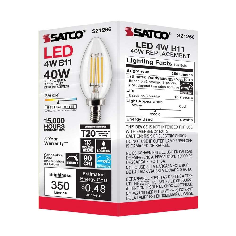 75 Watt Equivalent B11 E12/Candelabra Dimmable 3500K LED Bulb