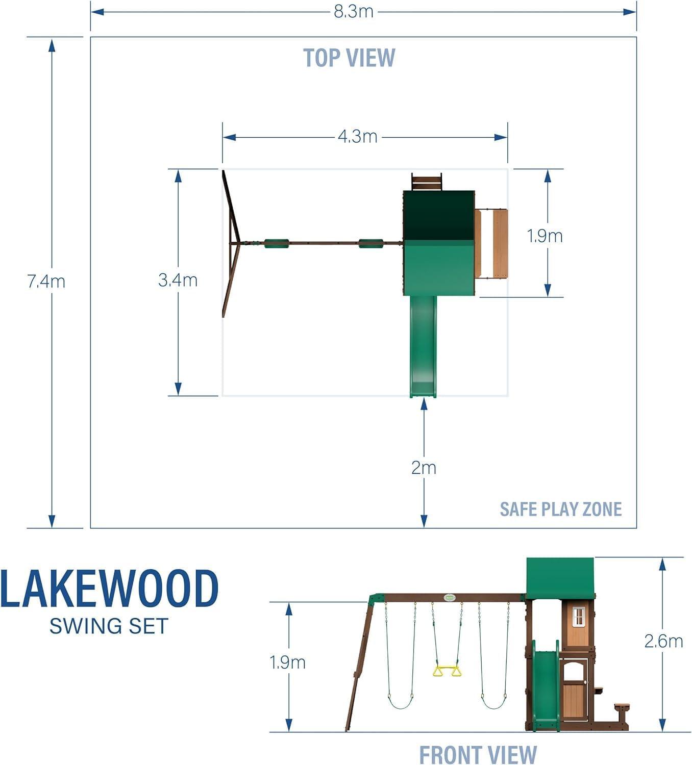 Backyard Discovery Backyard Discovery Lakewood Cedar Wood Swing Set with Wave Slide, Clubhouse, Playhouse, and Snack Bar Window