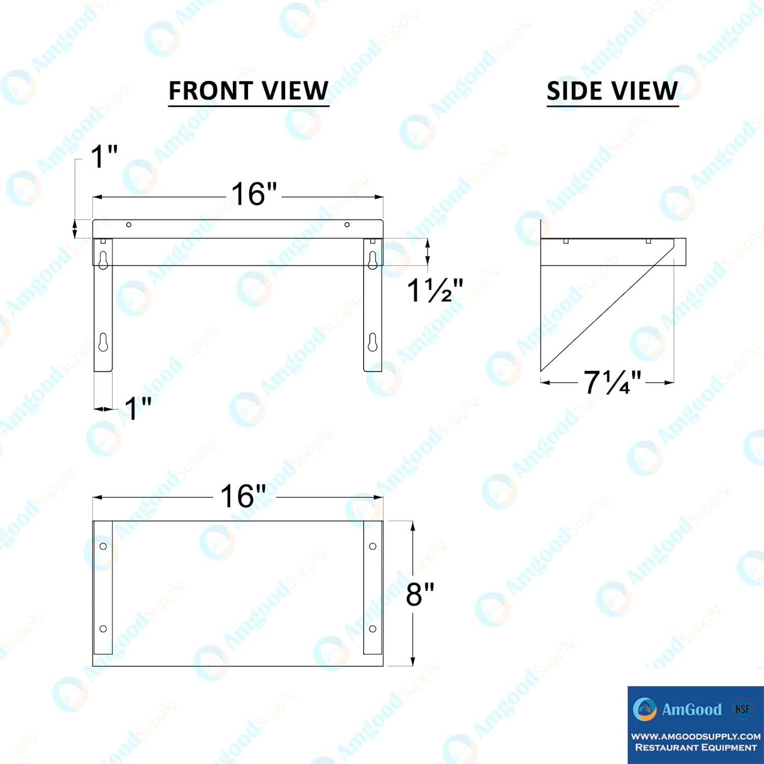 16" Stainless Steel Wall Shelf with Square Edge