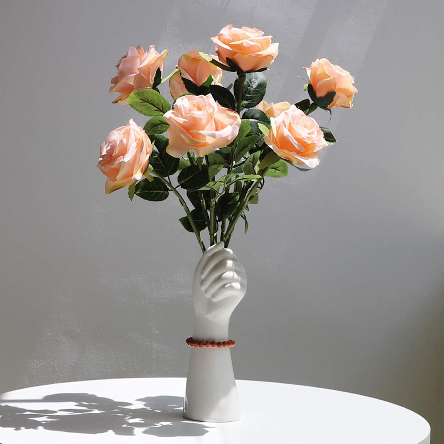 9 Inch White Ceramic Hand Shaped Modern Vase