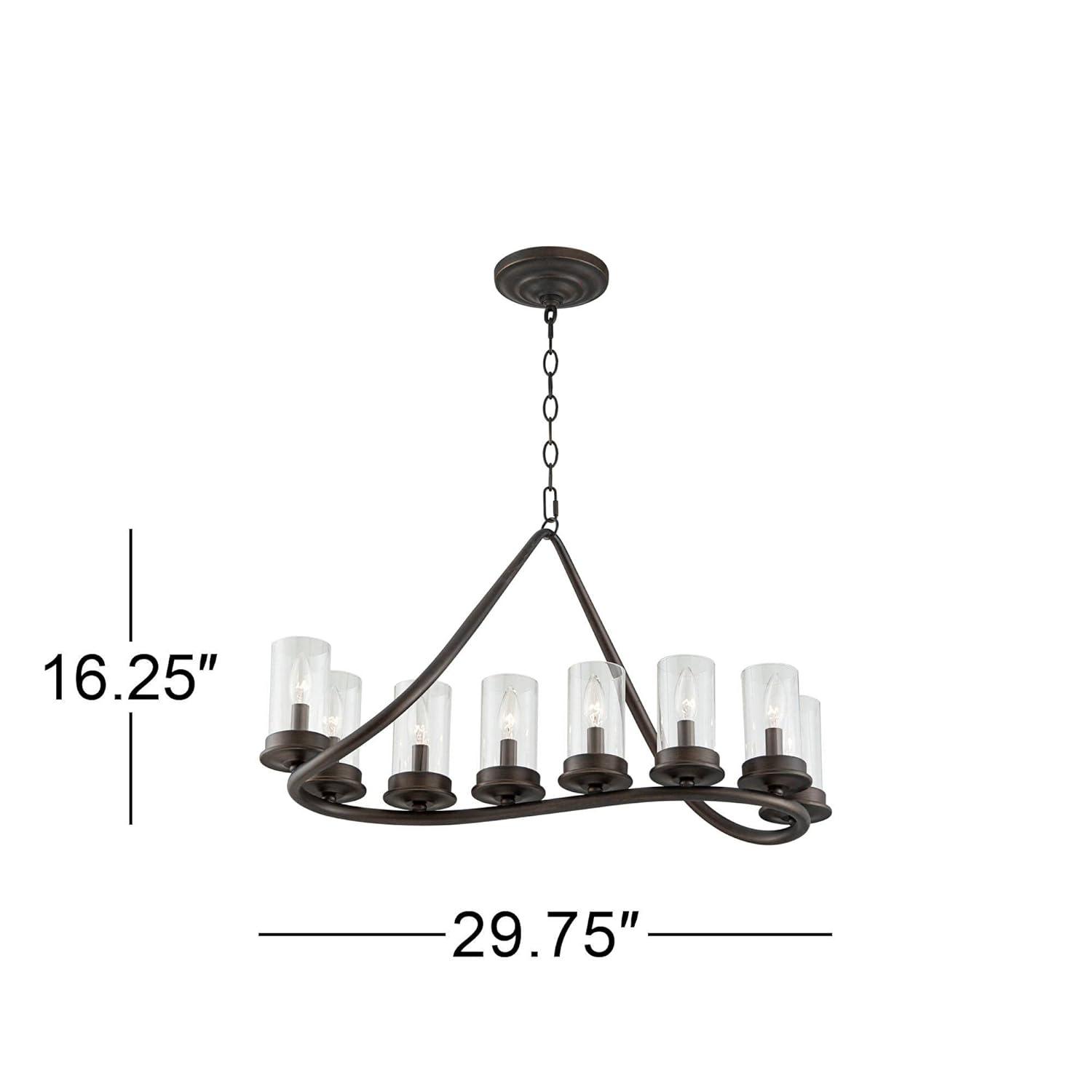 Franklin Iron Works Heritage Bronze Linear Pendant Chandelier 29 3/4" Wide Farmhouse Rustic Glass Shade 8-Light Fixture for Dining Room Kitchen Island