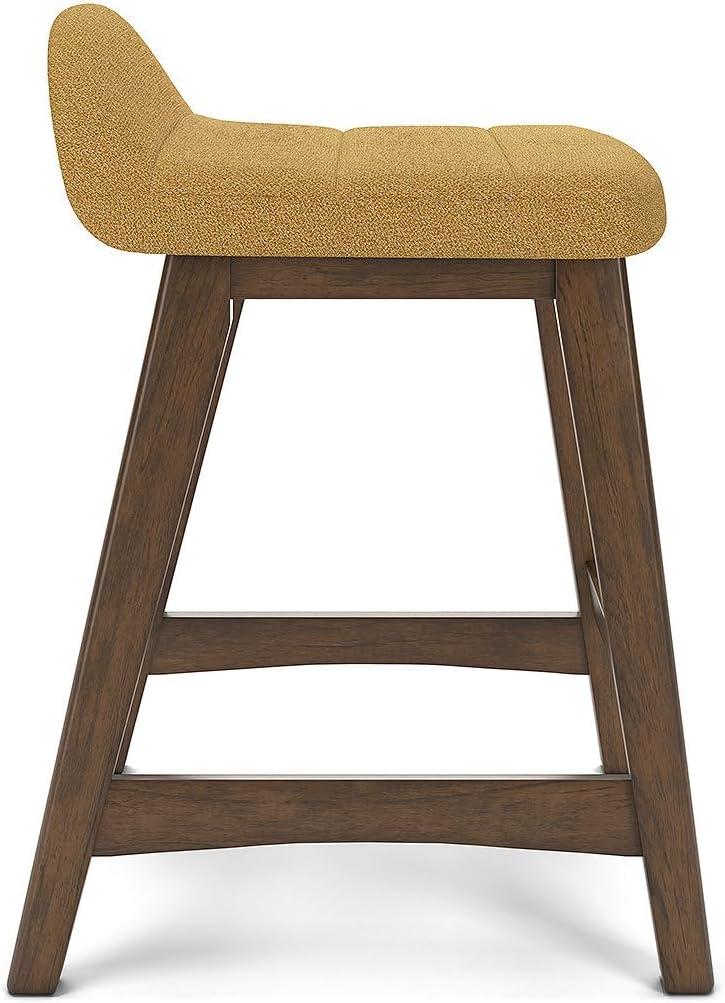 Mustard Upholstered Wood Counter Height Bar Stools, Set of 2