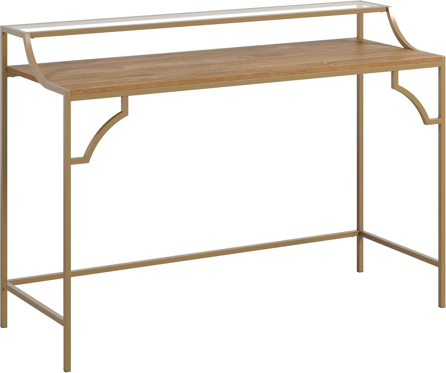 Sindoori Mango and Gold Writing Desk with Glass Shelf