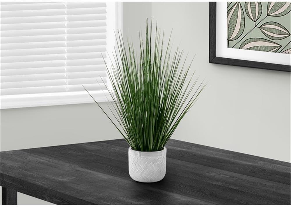 Monarch Specialties Artificial Plant 21 inch Tall Grass Indoor Faux Fake Table Greenery Potted Real Touch Decorative Green Grass White Pot