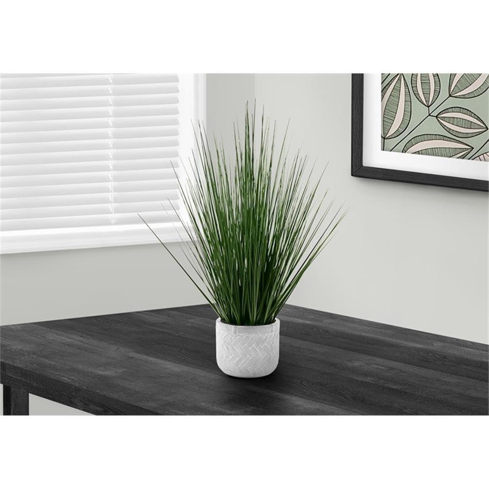 Monarch Specialties Artificial Plant 21 inch Tall Grass Indoor Faux Fake Table Greenery Potted Real Touch Decorative Green Grass White Pot