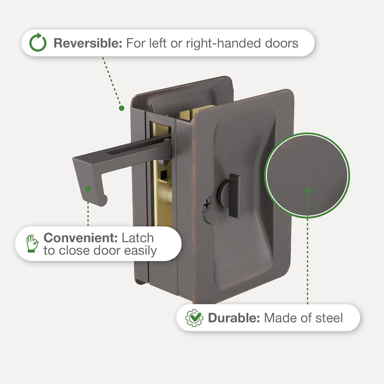 Oil-Rubbed Bronze Rectangular Pocket Door Pull with Privacy Lock