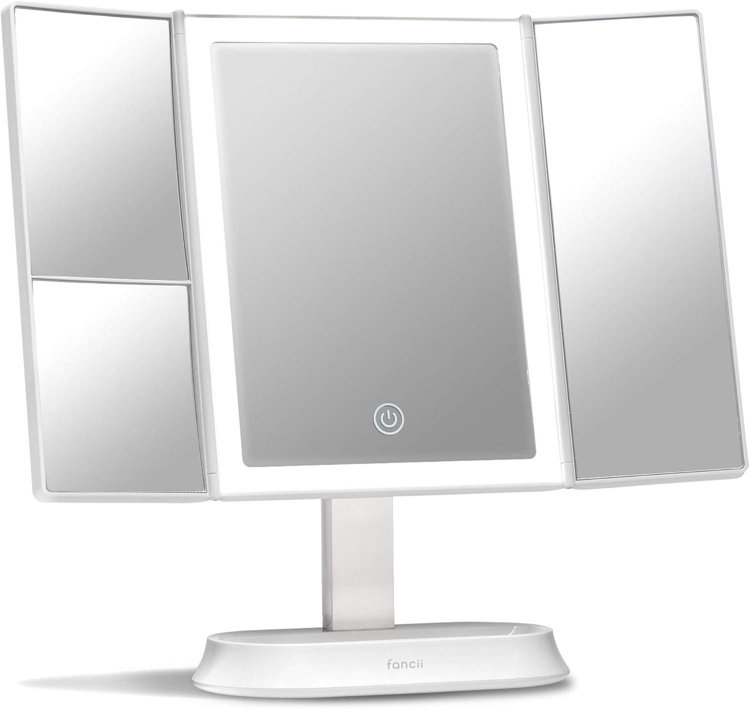 White LED Trifold Magnifying Makeup Mirror with Touch Sensor