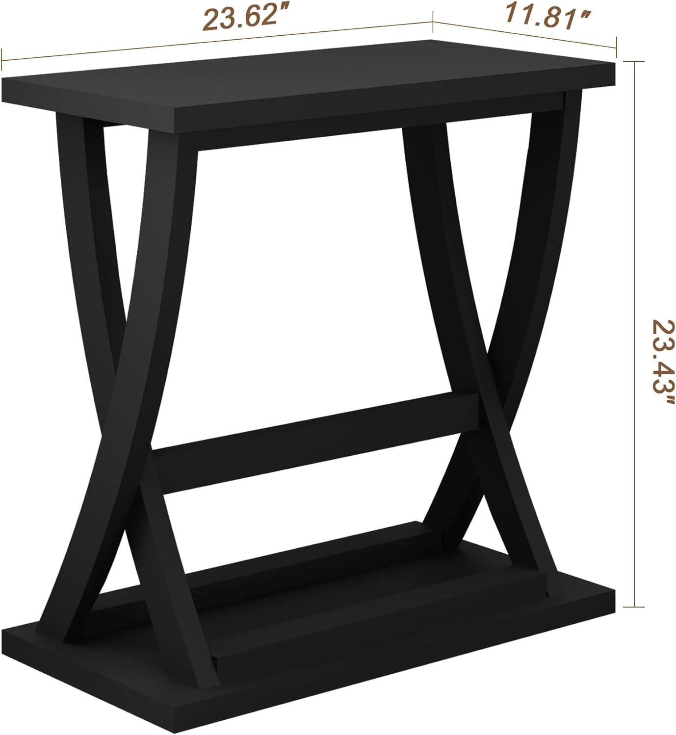 Black MDF X-Design Slim End Table Set with Storage Shelf