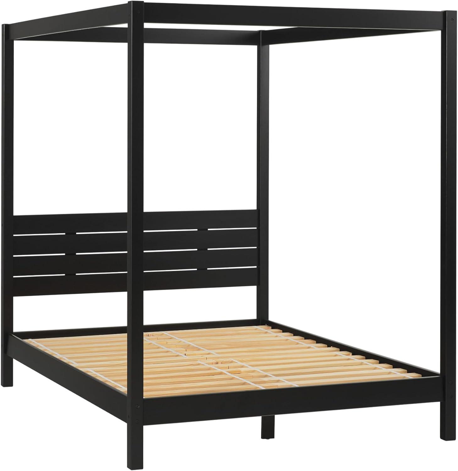 Walker Edison Minimalist Solid Wood Canopy Full Bed, Black