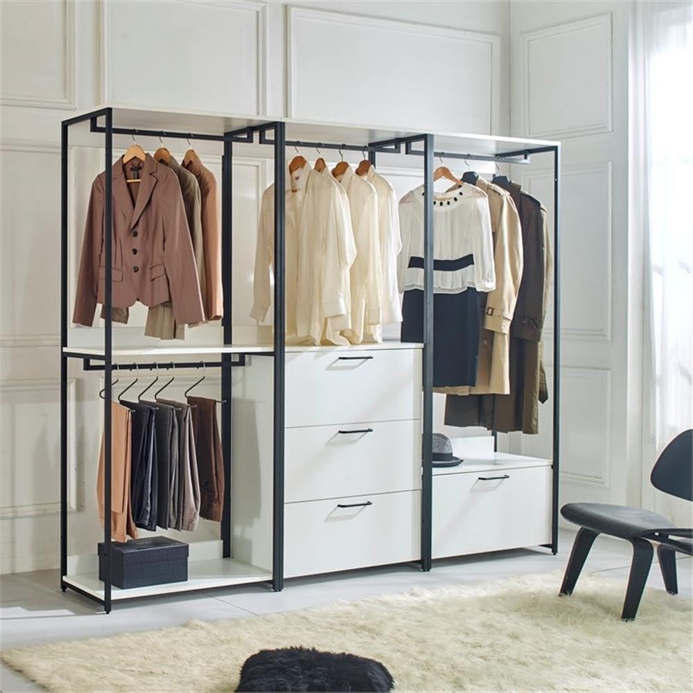 Fiona Wood and Metal Walk-in Closet with Three Drawers