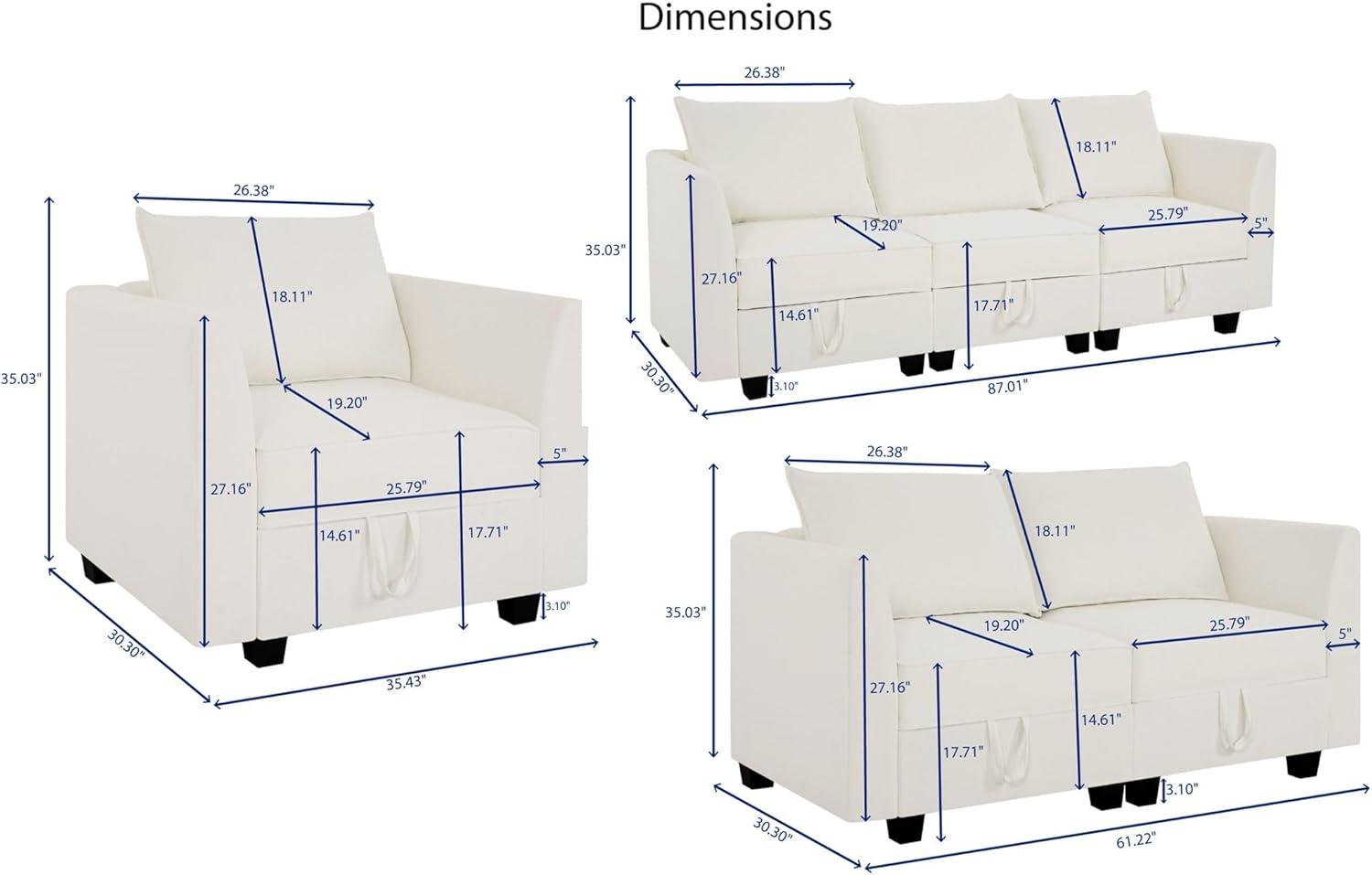 Naomi Home Elizabeth Modern DIY Collection-Fabric:Linen,Finish:White Down,Style:Sofa Set