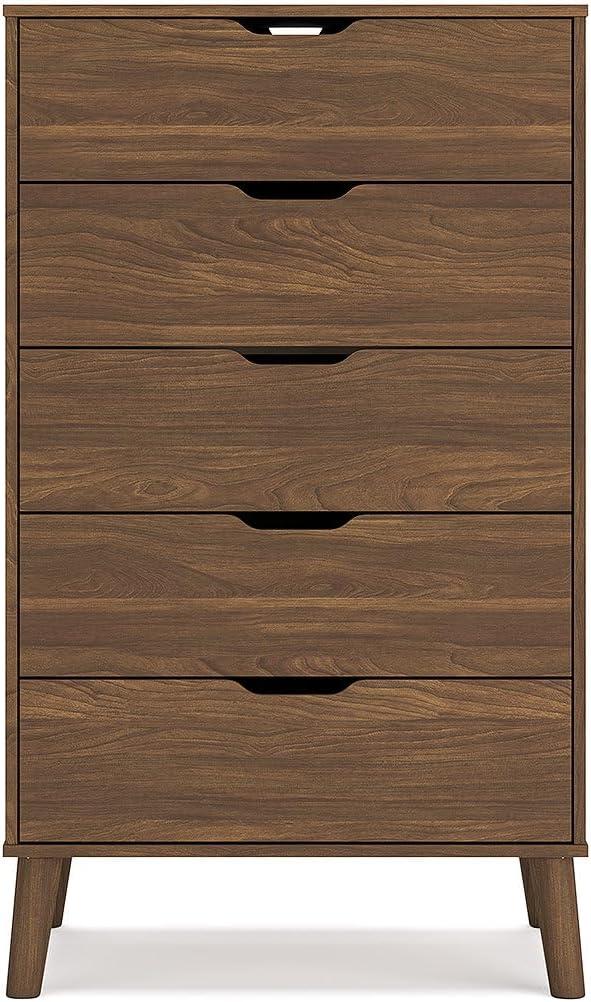 Auburn Brown 5-Drawer Mid-Century Modern Dresser