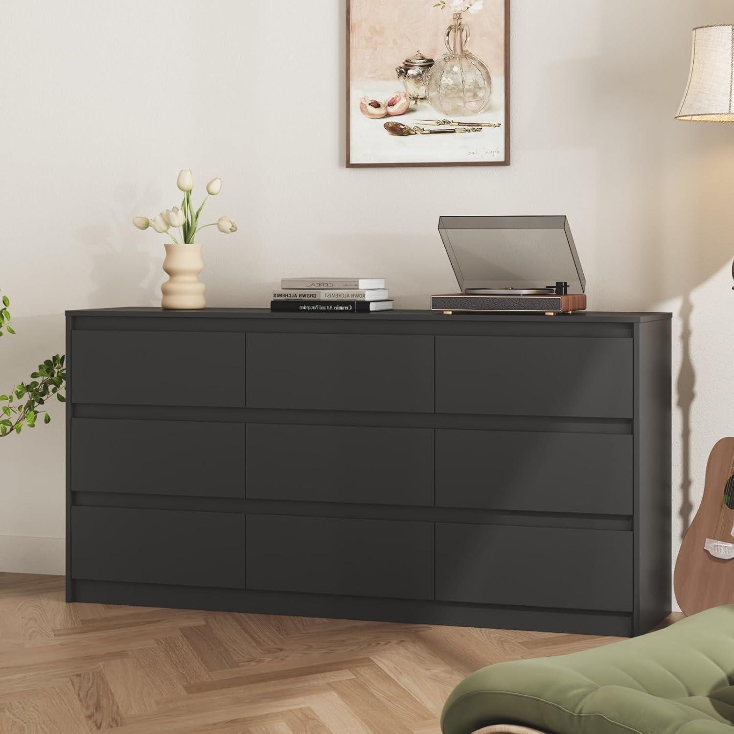 FAMAPY Chest of Drawers Dresser No Handles, 6 Drawer Dresser with Wide Storage, Modern Contemporary 6-Drawer Chest, for Bedroom Black (59”W x 15.7”D x 32.3”H)