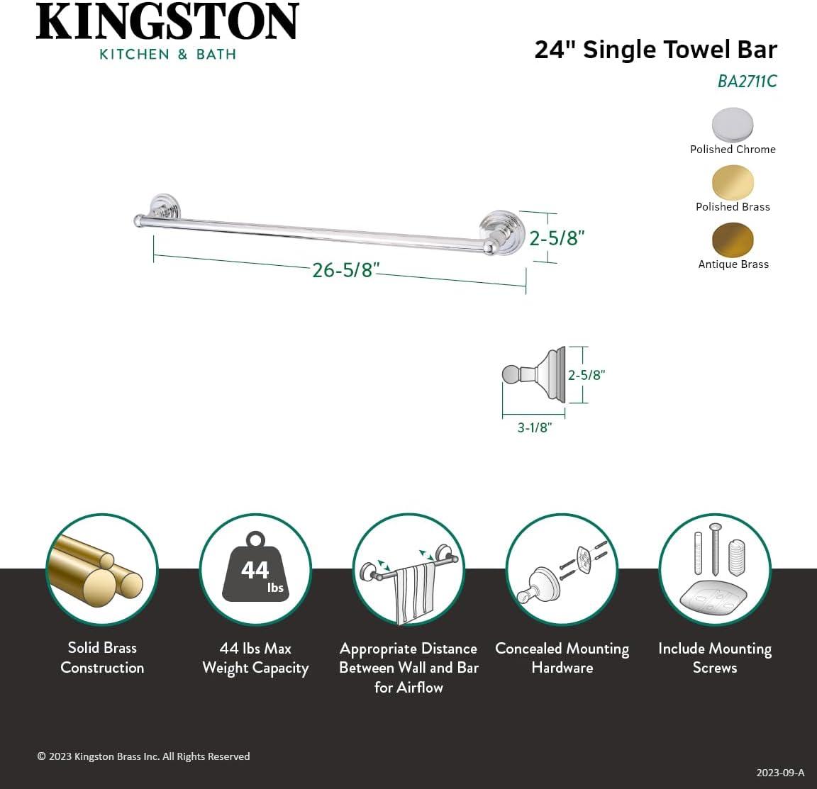 Polished Brass 24-Inch Wall Mounted Towel Bar