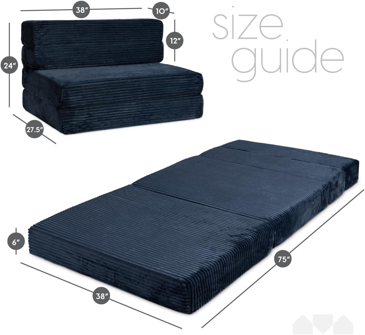 Milliard Tri Folding Sofa Mattress, Memory Foam Foldable Mattress with Ultra Soft & Washable Ribbed Fur Cover, Twin Size (75" x 38" x 6")