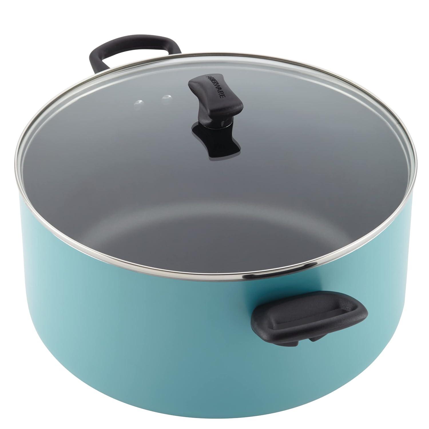 Farberware 10.5qt Aluminum Nonstick Covered Stockpot Black: Dishwasher-Safe, Electric & Gas Compatible Cooking Pot